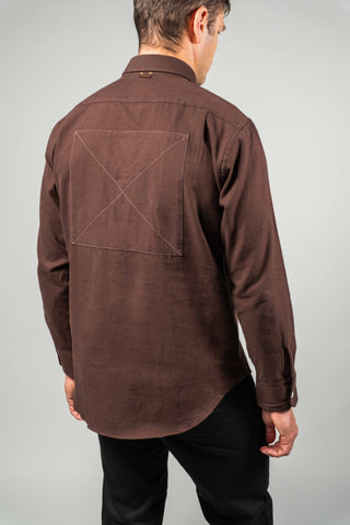 Back of the Terracotta Offsides Popover on model, showing the X-stitched back panel