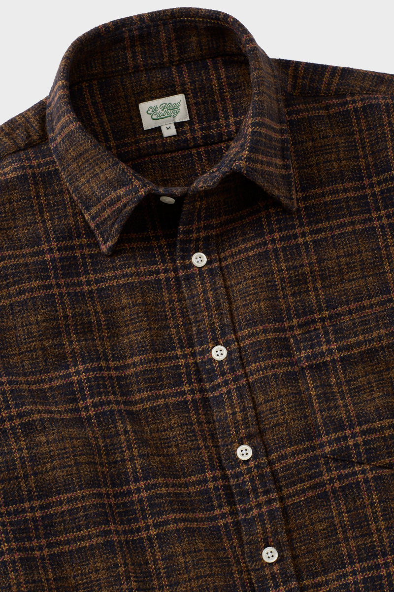 Deep Brown, Navy and Rust Plaid Brushed Flannel