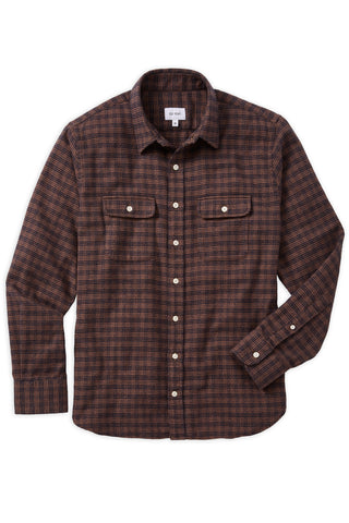 Navy Brown Plaid Double Chest Pocket Brush Portuguese Flannel