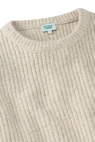 Ivory Alpaca Blend Rib Knit Crewneck Sweater