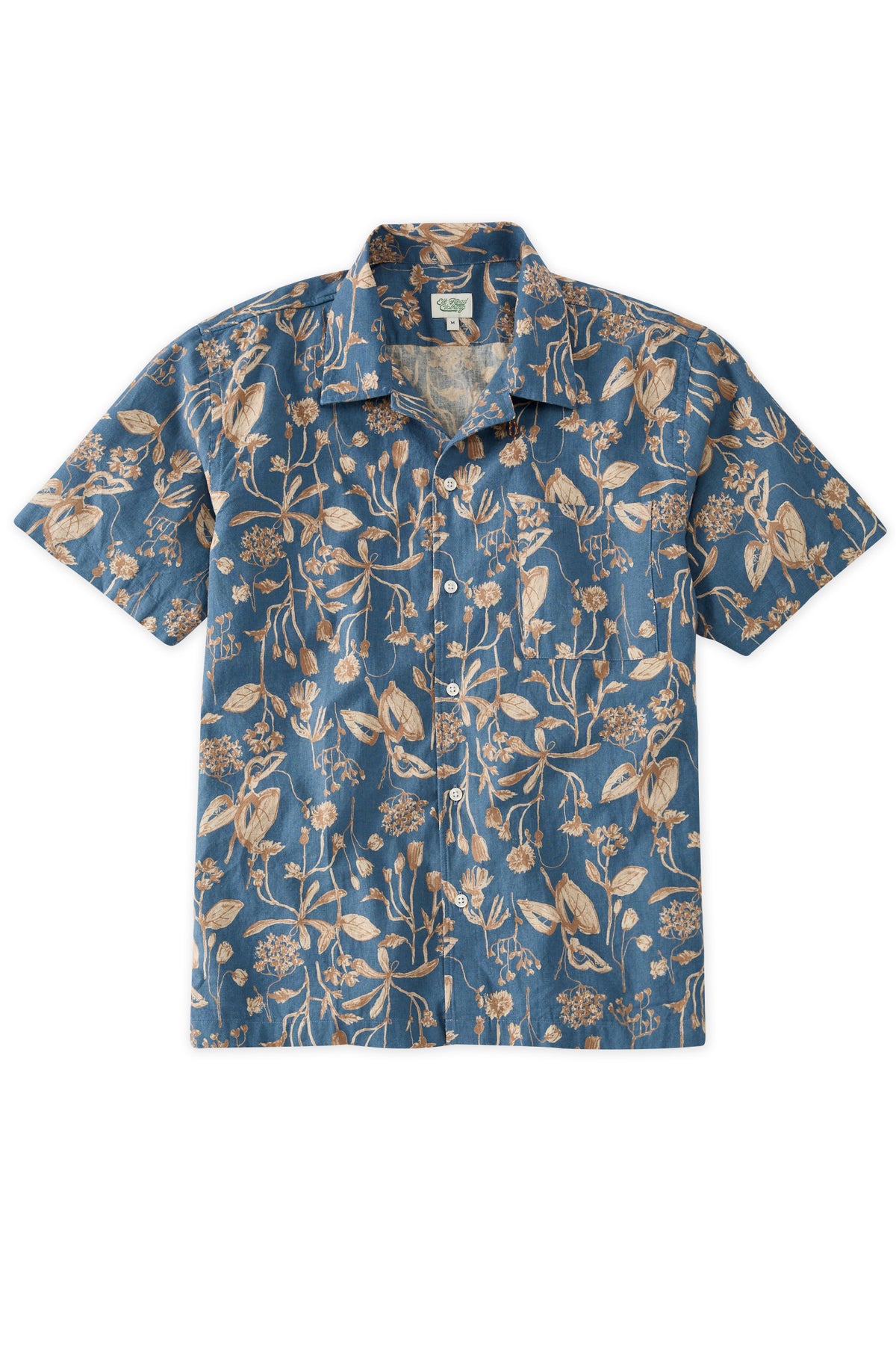 Japanese Linen  Blue and Tan Flora Short sleeve Sport Shirt