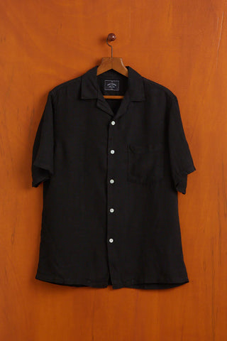 Portuguese Flannel - Black Linen Camp Collar