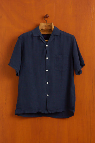 Portuguese Flannel - Linen Camp Collar - Navy