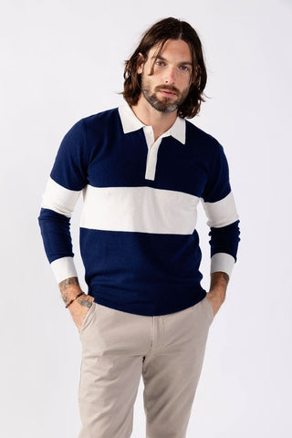 Navy and White Cashmere Blend Polo