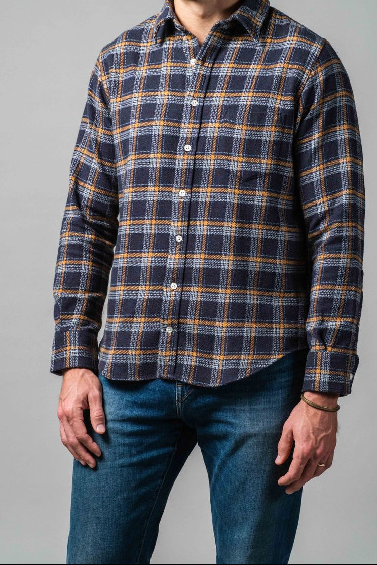 Blue Orange Plaid Brushed Flannel Shirt