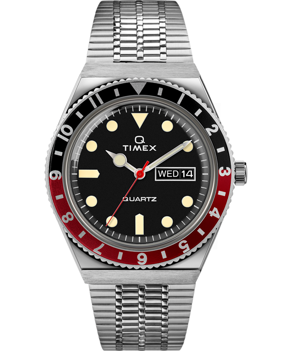 Q Timex Woven Stainless Steel Band Black/Red