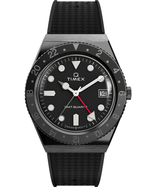 Q Timex GMT 38mm Synthetic Rubber Strap Watch