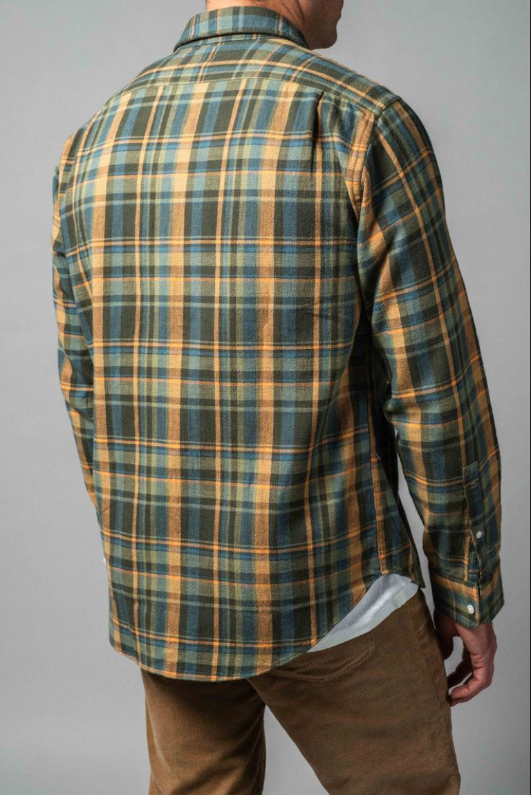 Olive Teal and Tan Heritage Brushed Flannel Shirt