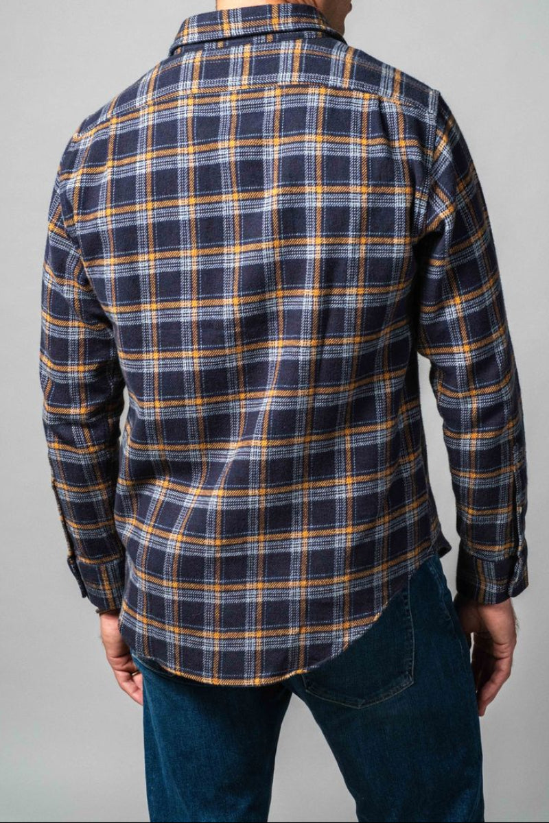 Blue Orange Plaid Brushed Flannel Shirt