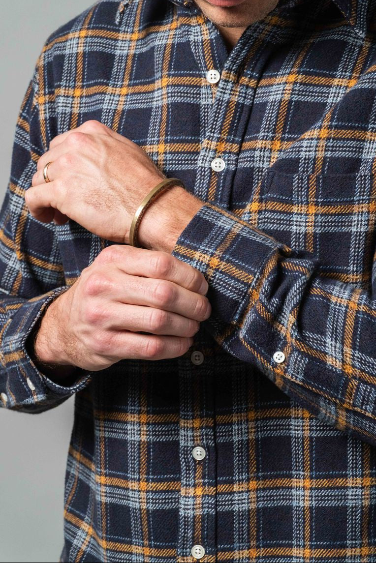 Blue Orange Plaid Brushed Flannel Shirt