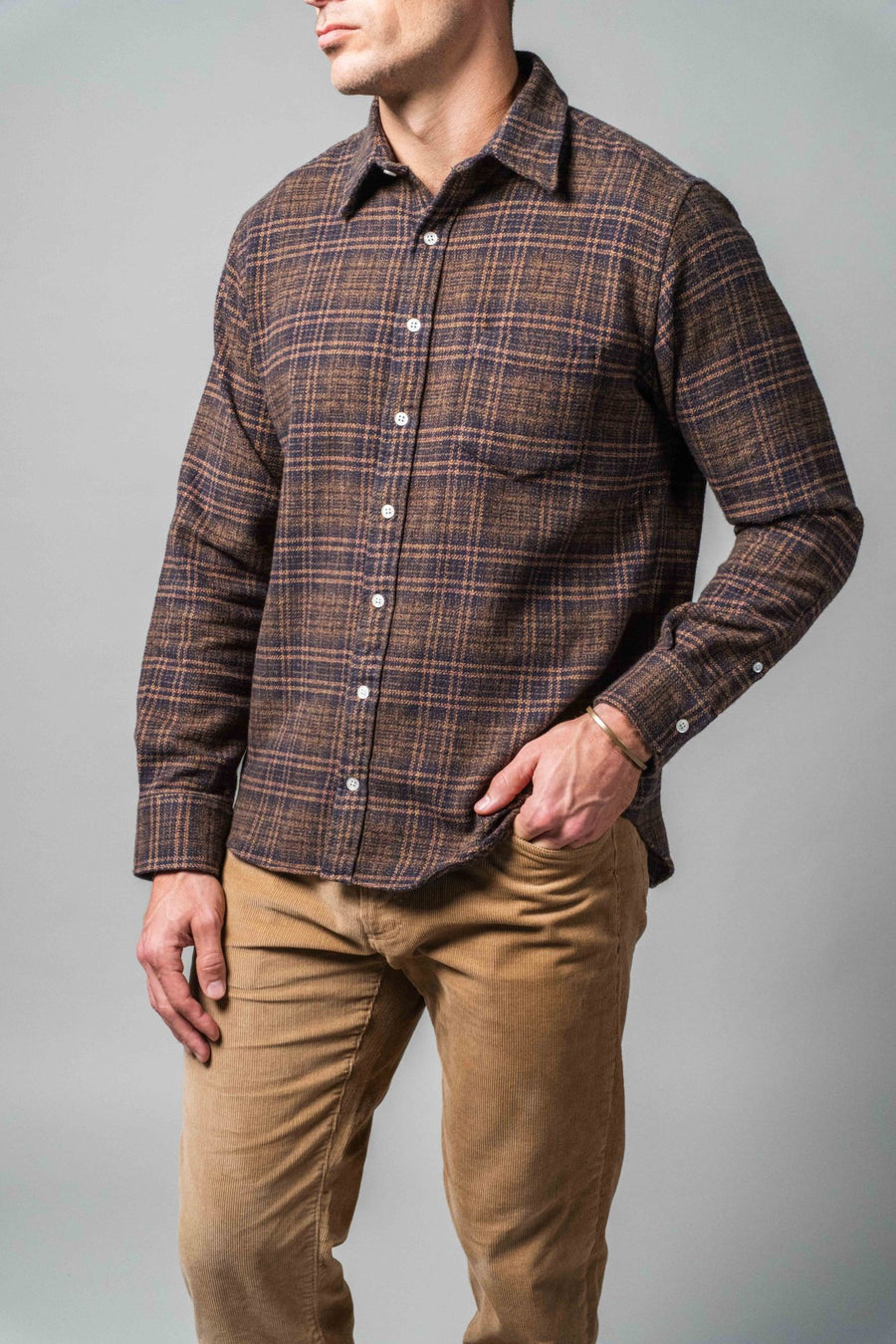 Deep Brown, Navy and Rust Plaid Brushed Flannel