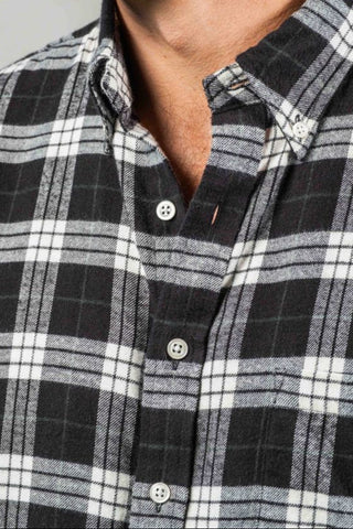 Ivory, Black and Pine Plaid Brushed Flannel