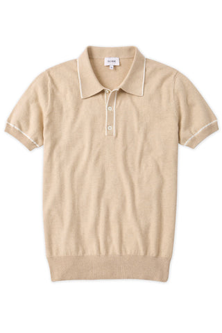 Italian Cashmere White Tipped Polo in Porcelain Beige