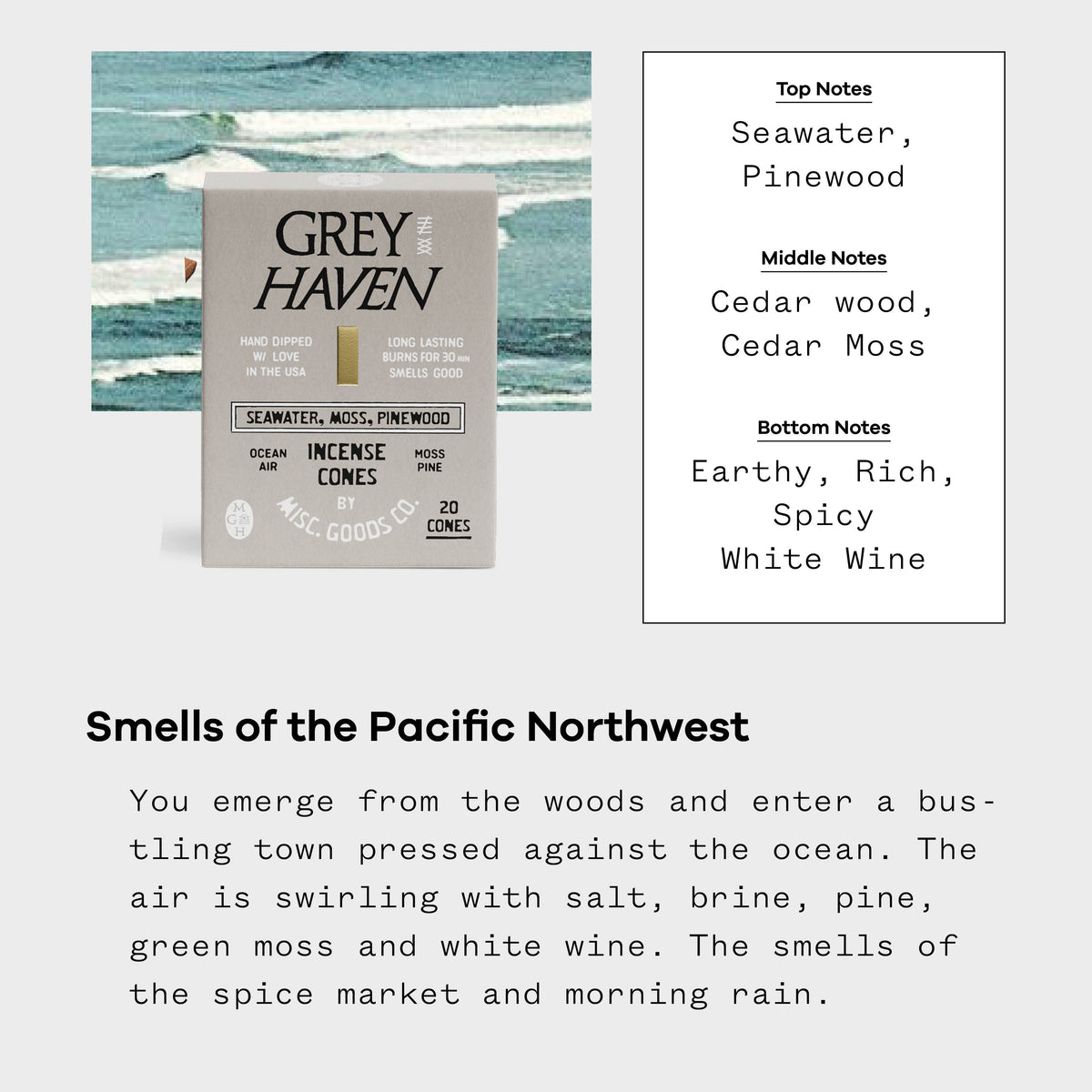 Greyhaven Incense Cones | Handmade | Pine, Moss & Ocean