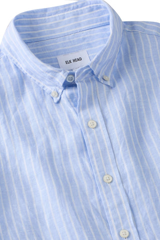 Short Sleeve Linen Light Blue Stripe Shirt