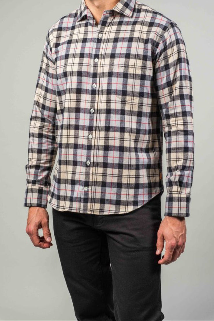 Ivory, Charcoal and Red Plaid Brushed Flannel