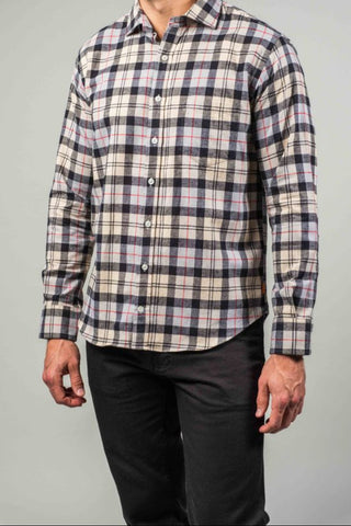 Ivory, Charcoal and Red Plaid Brushed Flannel