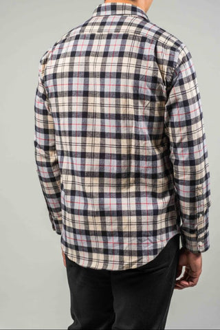 Ivory, Charcoal and Red Plaid Brushed Flannel