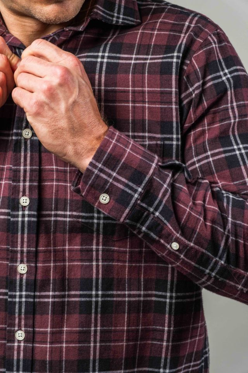 Burgundy, Gray and Ivory Plaid Brushed Flannel